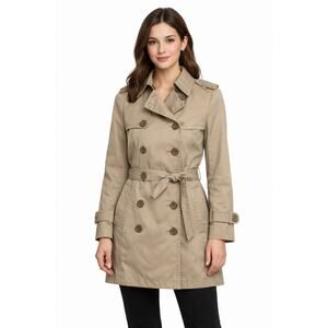 2008 Banana Republic Classic Khaki Cotton Trench Coat Belted Petite XS